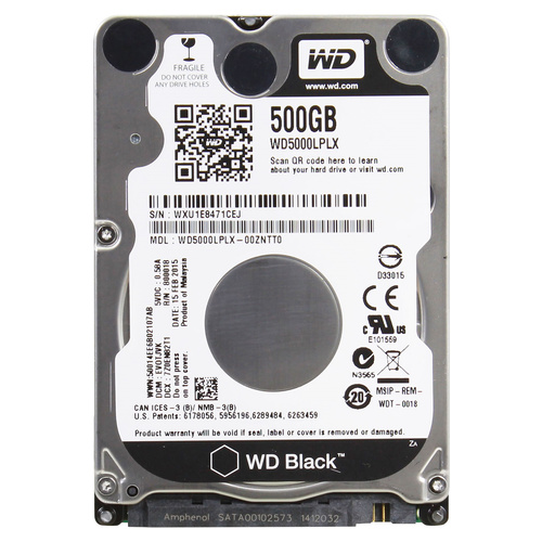 Western Digital Black 500GB 7200RPM SATA III Cache Internal 2.5'' Notebook Mobile Hard Drive