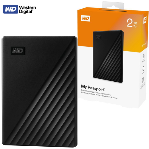 2TB External Hard Drive USB 3.2 Portable WD My Passport Black HDD Western Digital WDBYVG0020BBK-WESN