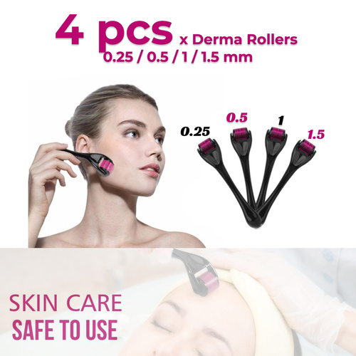 Micro Needle Derma Roller 4 pcs sizes 0.25 / 0.5 / 1 / 1.5mm KIT Skin Care